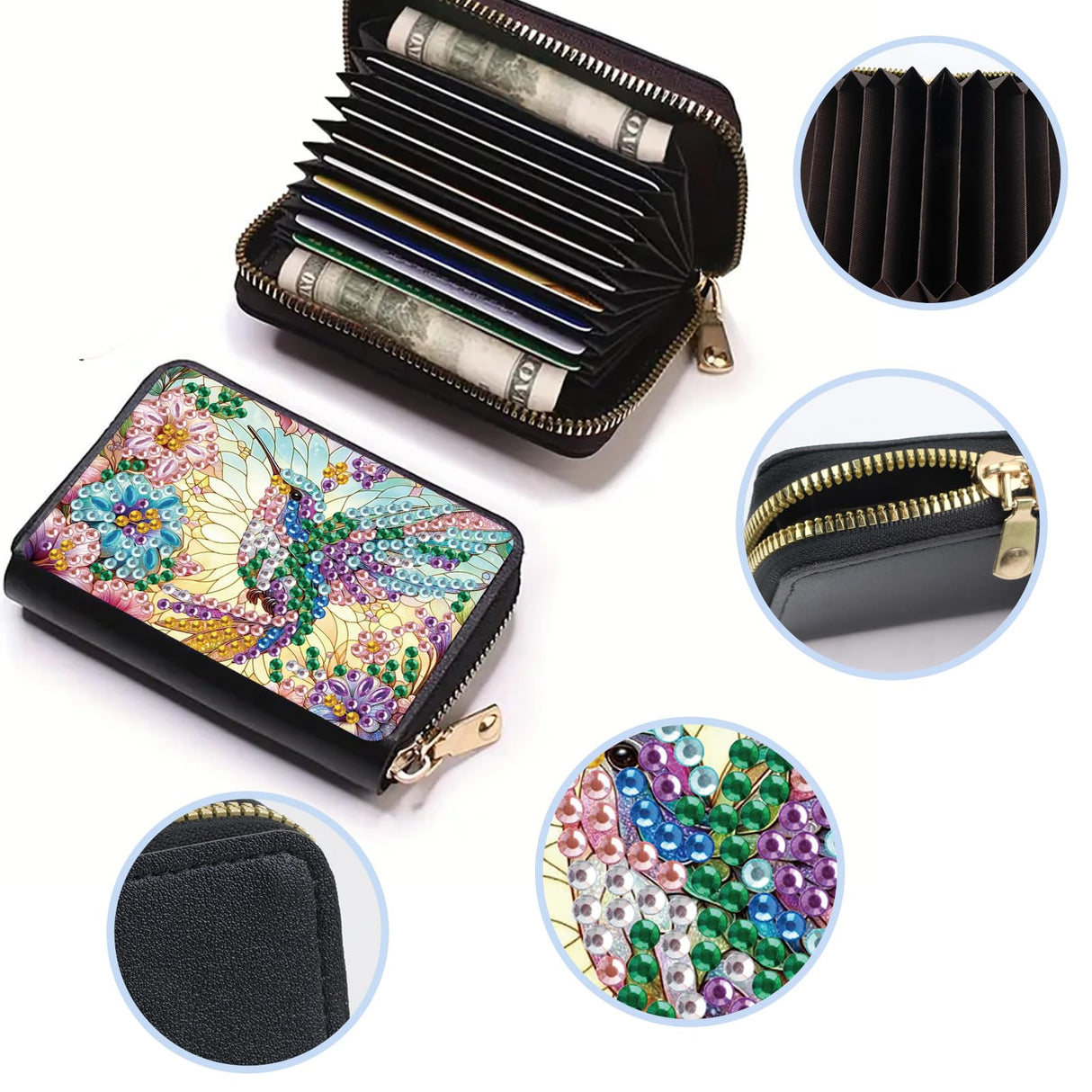 JISHSHAY Diamond Painting Credit Card Holder Hummingbird Diamond Art Credit Card Wallet Bird Gem Art Wallet Gem Painting Coin Purse Mosaic Kits for Adults Billfold Animal Embroidery Kit Billfold JISHSHAY