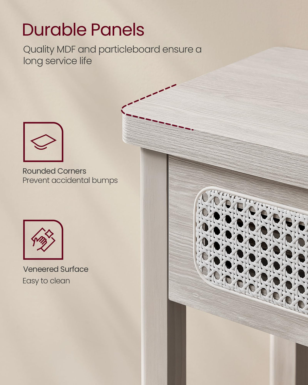 VASAGLE Console Table, Sofa Table, Narrow Entryway Table, Entry Table with 2 Drawers, Open Storage Shelf, Rounded Corners, for Living Room, Boho Style, Oatmeal Beige ULNT016K66 VASAGLE