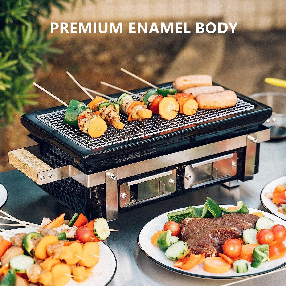 Onlyfire Charcoal BBQ Grill Hibachi Grill with Grid Lifter, Portable Yakitori Grill with Stainless Steel Grill Grate, BBQ Grill for Outdoor Camping Picnic Patio Backyard Cooking, 16 x 9 In Black ONLYFIRE GRILLS