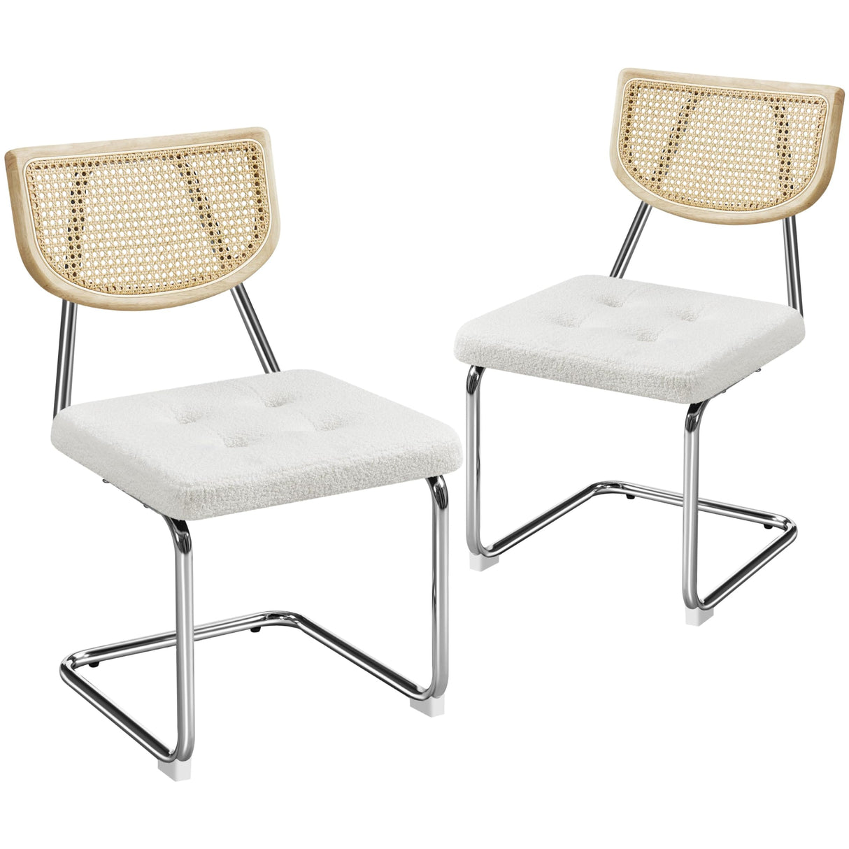 Yaheetech Rattan Dining Chairs Set of 2 Dining Room Chairs Mid Century Modern Kitchen Chairs with Metal Legs and Upholstered Seat for Home Kitchen Living Room, Boucle Fabric, White Yaheetech