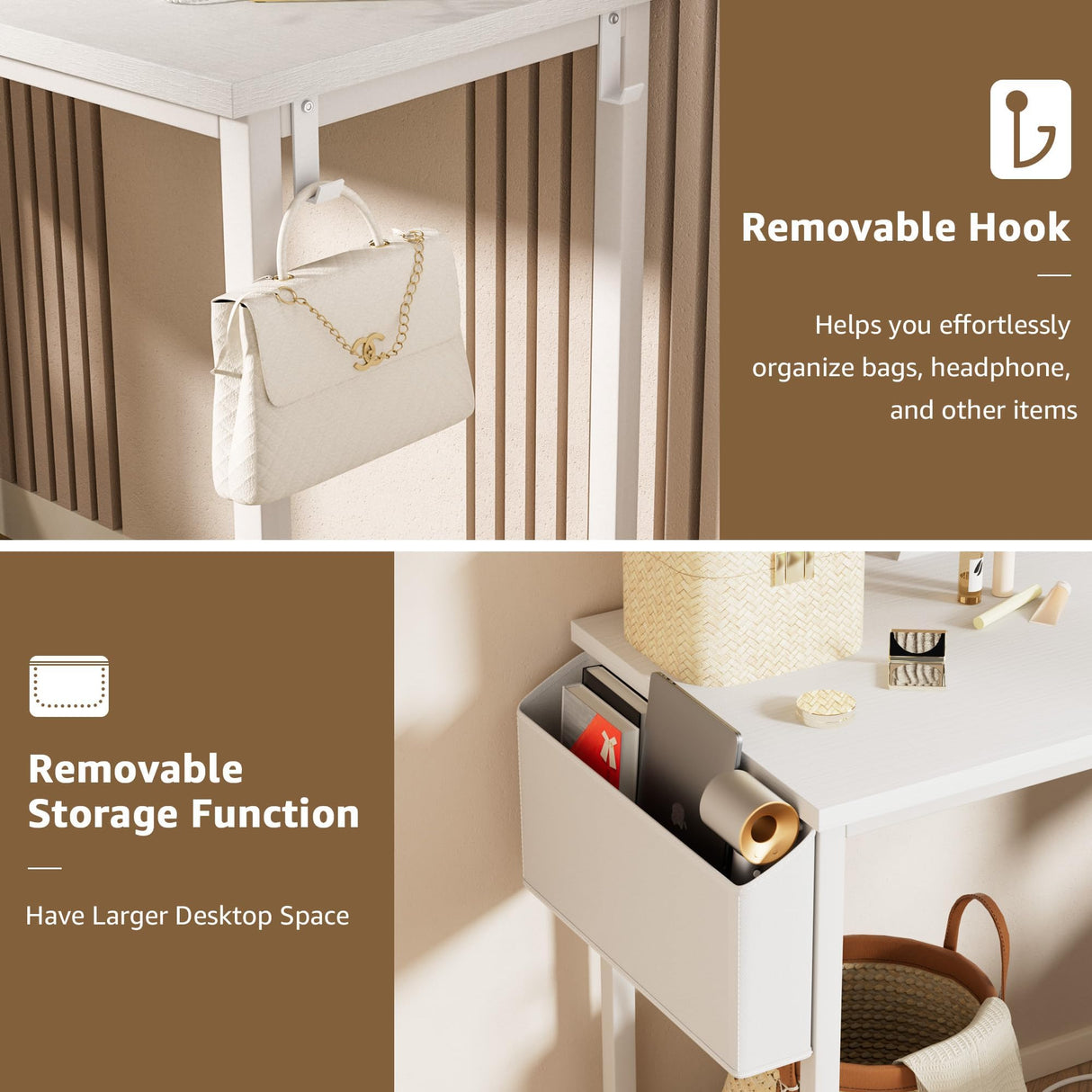 KAI-ROAD White Makeup Vanity Desk with Lights - 40“ Vanitys with Lighted Mirror & Power Outlet, Make Up Vanity Set with Chair, Dressing Table Vanities for Girls Bedroom KAI-ROAD