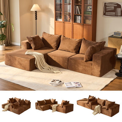 108” Modular Sectional Sofa, Boneless Cloud Couch with Oversized Chaise and Deep Seat, Comfortable High-Density Memory Foam Sectional Couches for Living Room, Bedroom, No Assembly Required (Brown)