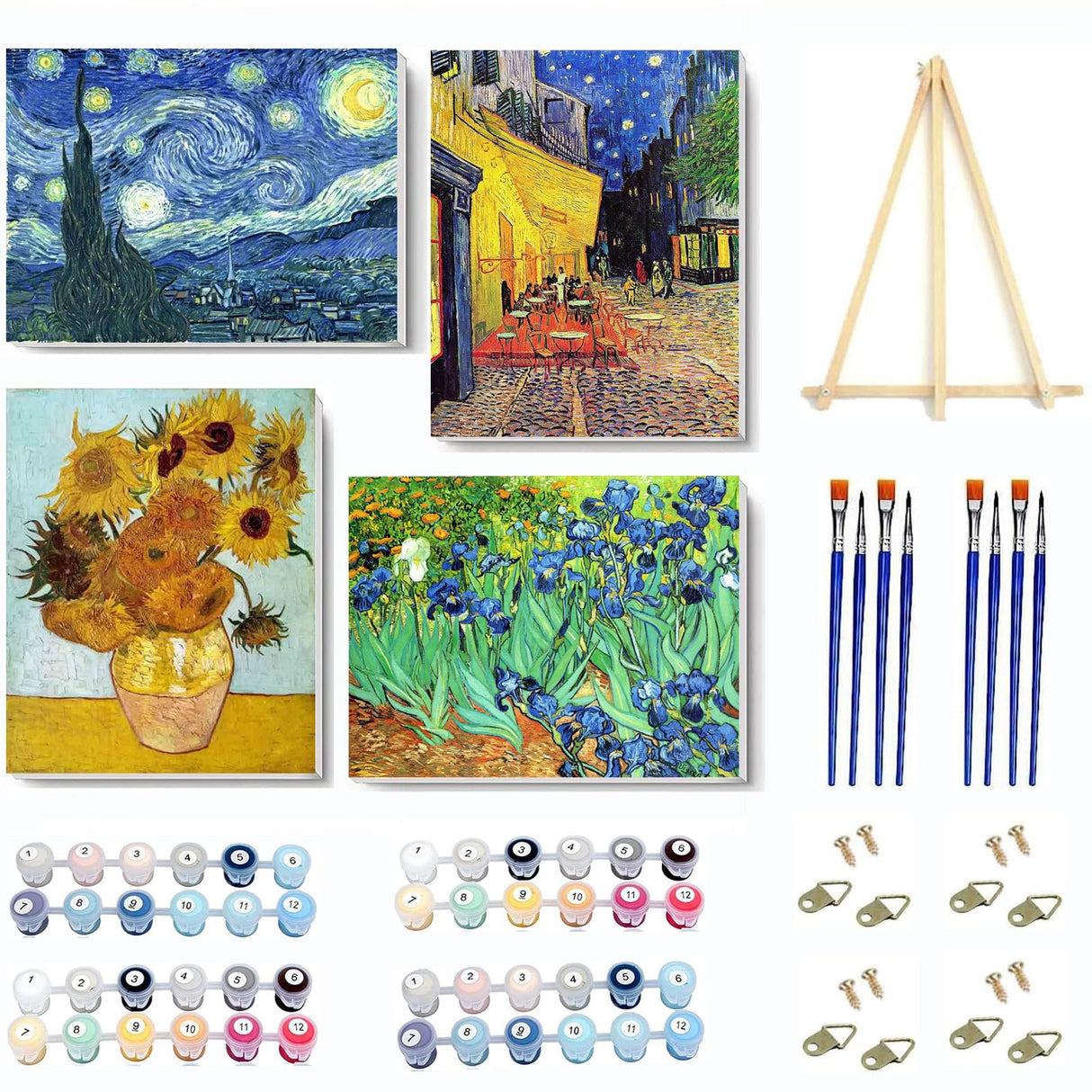 4 Pack Paint by Numbers Kit for Adults Beginner with Frame,Paint by Number with Wooden Easel DIY Van Gogh Starry Night Adult Paint by Number Kits for Home Decor 7.8x11.8inch VIGEGU