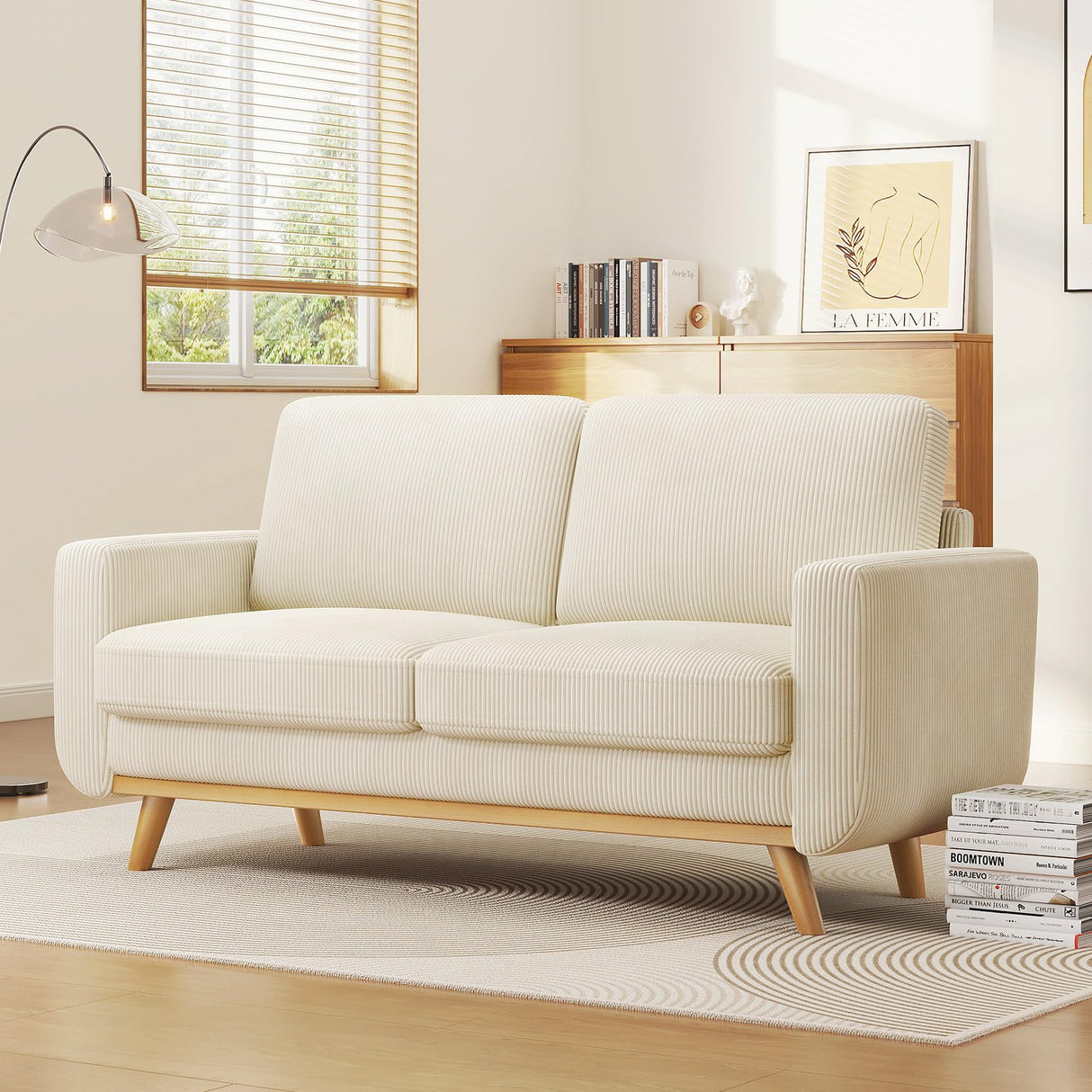 Vesgantti 68" Loveseat Sofa Beige, Comfy Corduroy Couch with Spring Cushion, Modern Sofa with Deep Seat, for Bedroom & Living Room Vesgantti