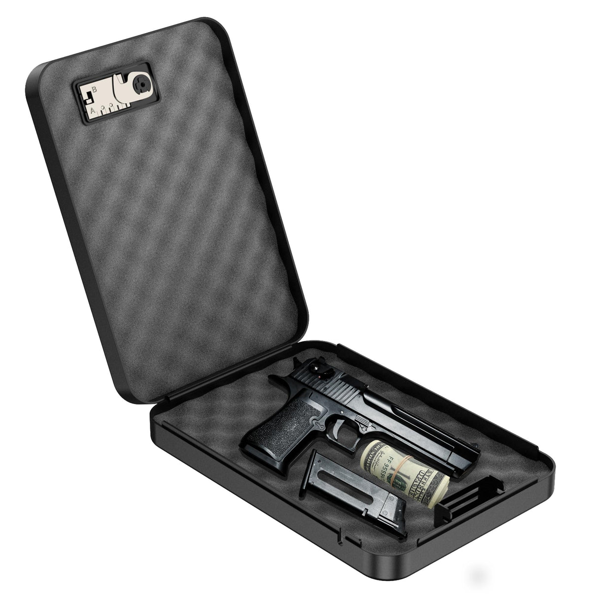 Portable Gun Safe for Pistol Small Handgun Lock Box with Combination Lock, Pistol Safe for Car, Home, Travel, 9.4" x6.6" x1.8",Black MJ Storafe