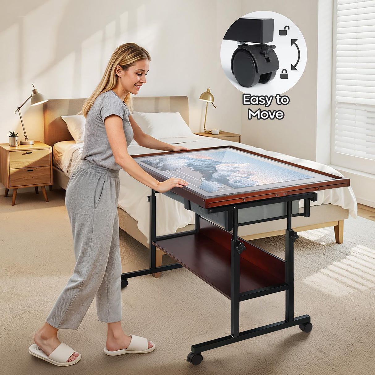 Ostutry Rotating Puzzle Table with Drawers - 1500 Pieces Wooden Jigsaw Table, Adjustable Puzzle Board for Adults Ostutry