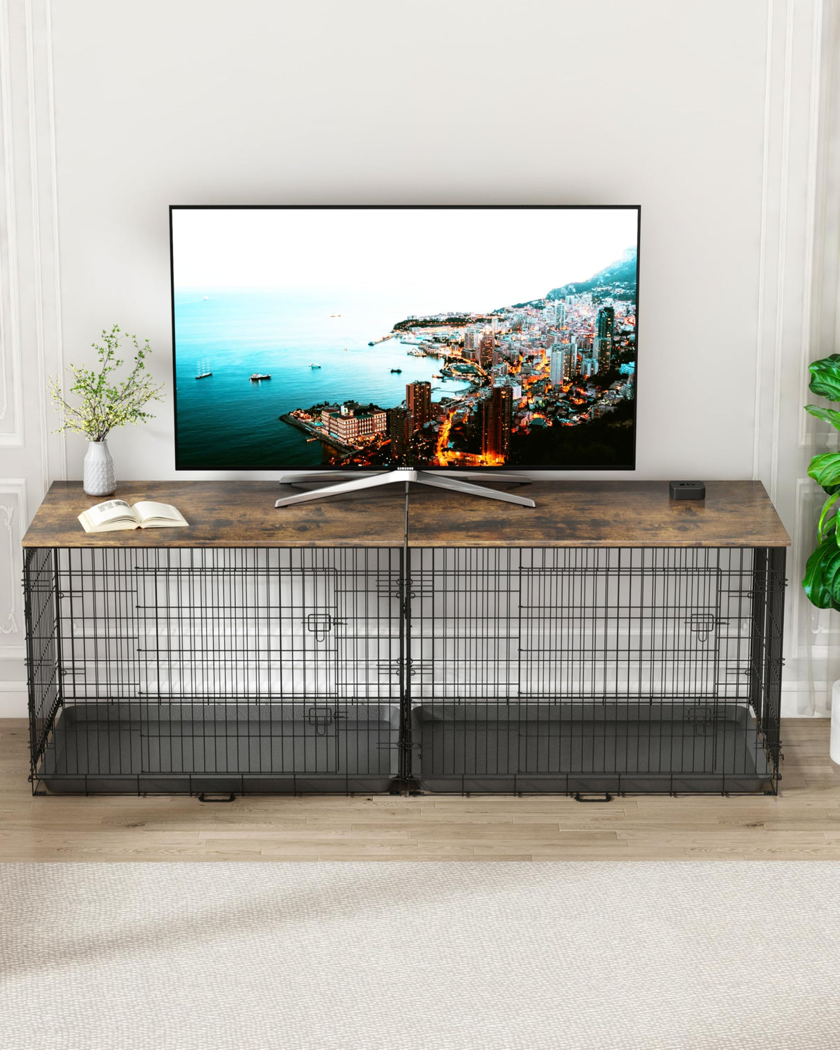 Piskyet Dog Crate Topper Wood Countertop for 48 42 36 30 24 inch Dog Cage, Dog Crate Cover,Dog Kennel Topper(Crate Not Include) (Rustic Brown, for 48 Inch Crate) Piskyet