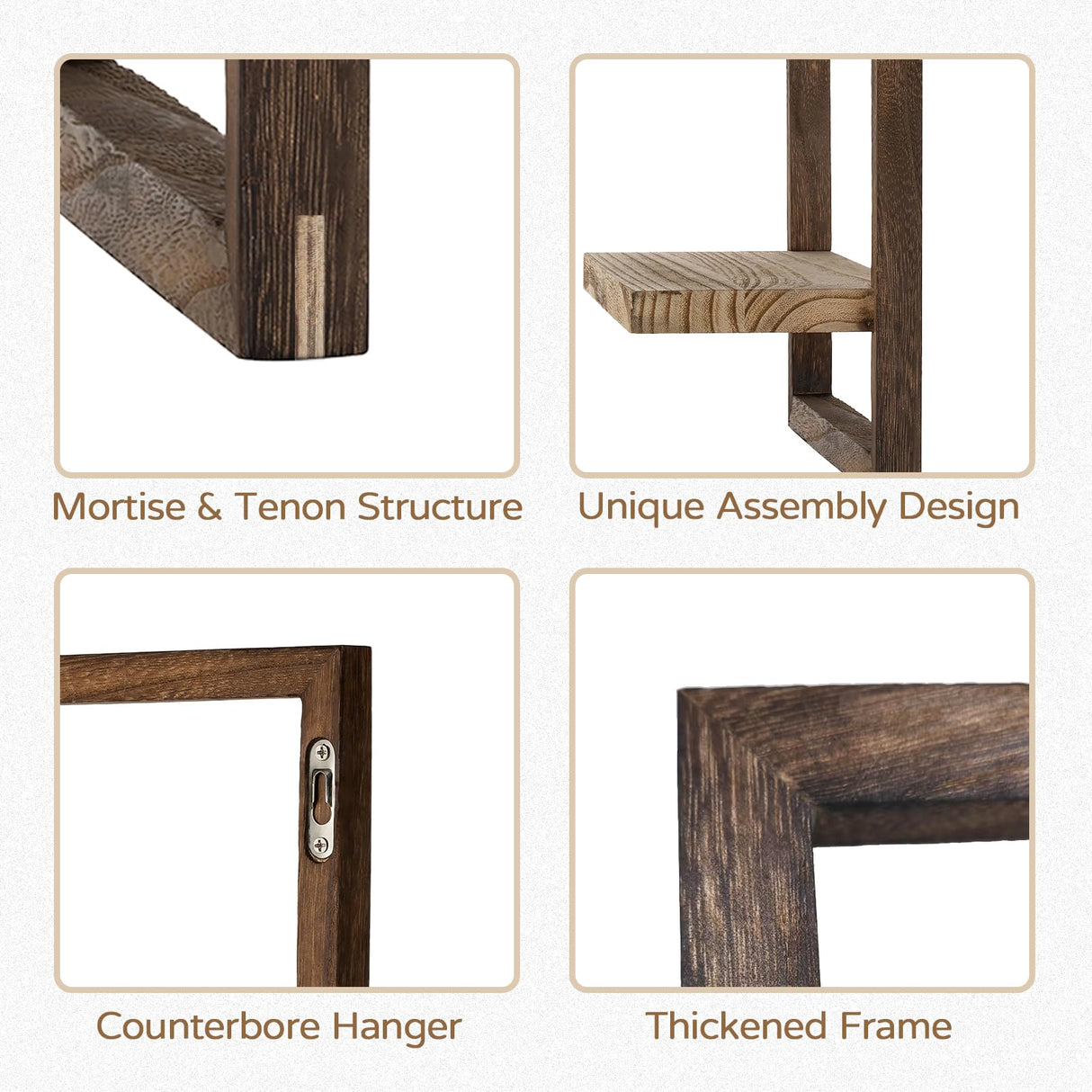 Walasis Wood Wall Shelves for Bedroom Farmhouse - Rustic Floating Shelf Decorative Storage Shelving Wall Mounted Decor with Frame for Living Room Walasis