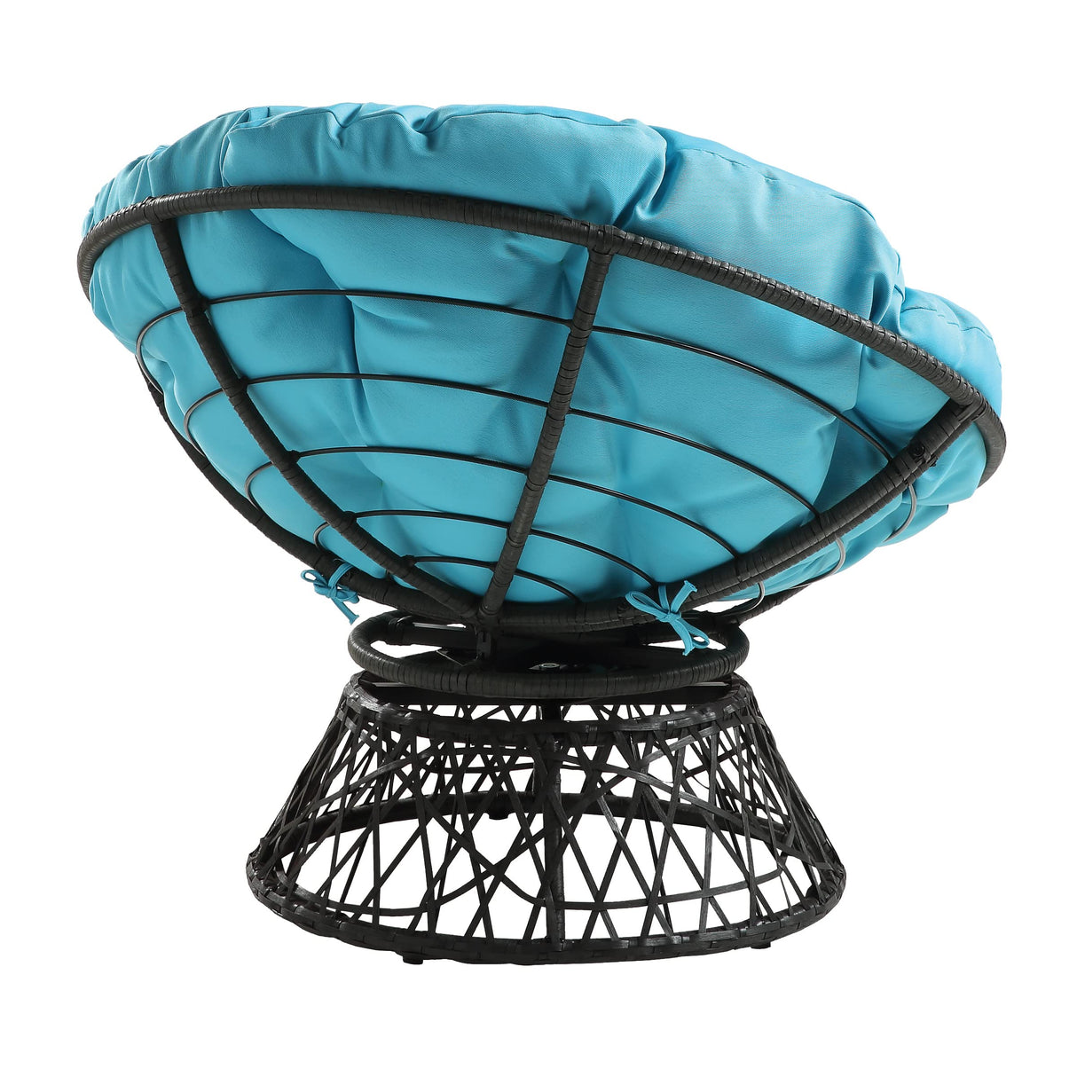 OSP Home Furnishings Wicker Papasan Chair with 360-Degree Swivel, Grey Frame with Blue Cushion OSP Home Furnishings