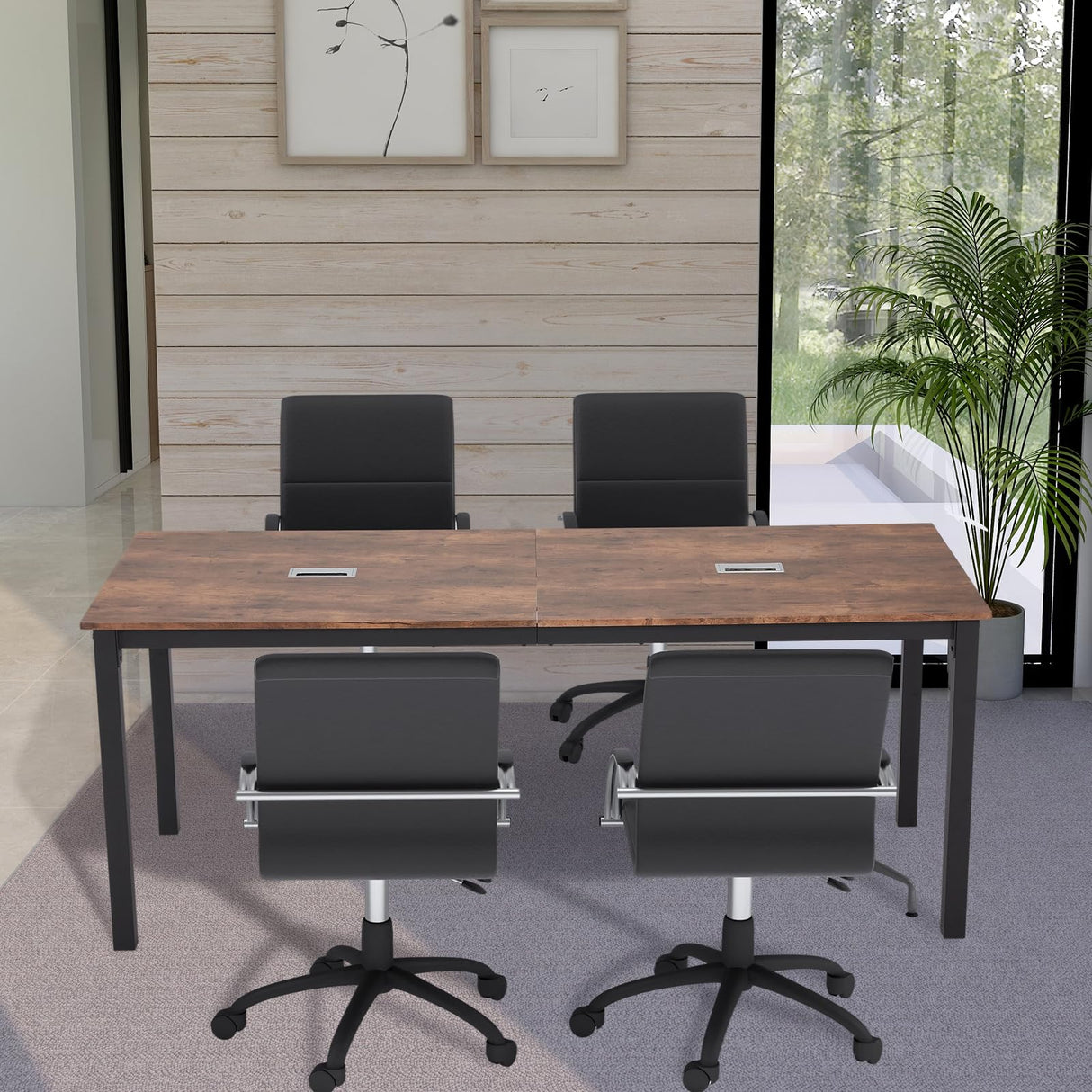 ECOTOUGE 6.5FT Conference Table, 78.7 inch Rectangle Meeting Seminar Table for 6-8 People, Modern Industrial Computer Desk with Spacious Desktop Business Tables for Home Office(Only Table) (Brown) ECOTOUGE