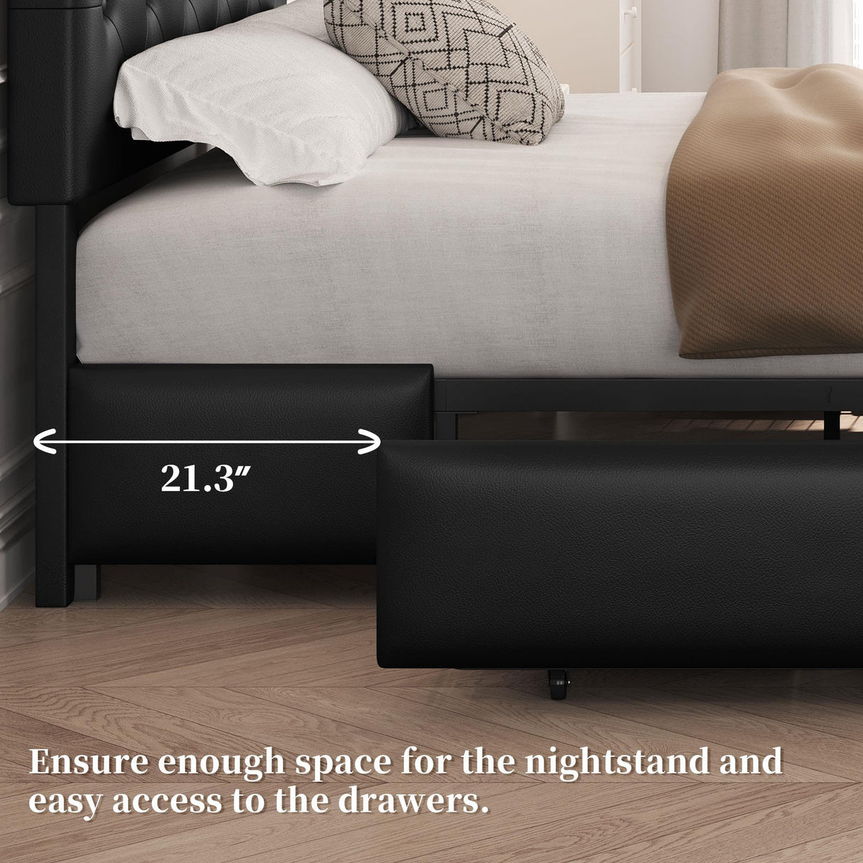 Yaheetech Full Bed Frame Upholstered Bed Frame with Adjustable Diamond Button-Tufted Headboard/3 Drawers Storage, Queen Platform Bed/Strong Wooden Slats, Black Full Bed Yaheetech