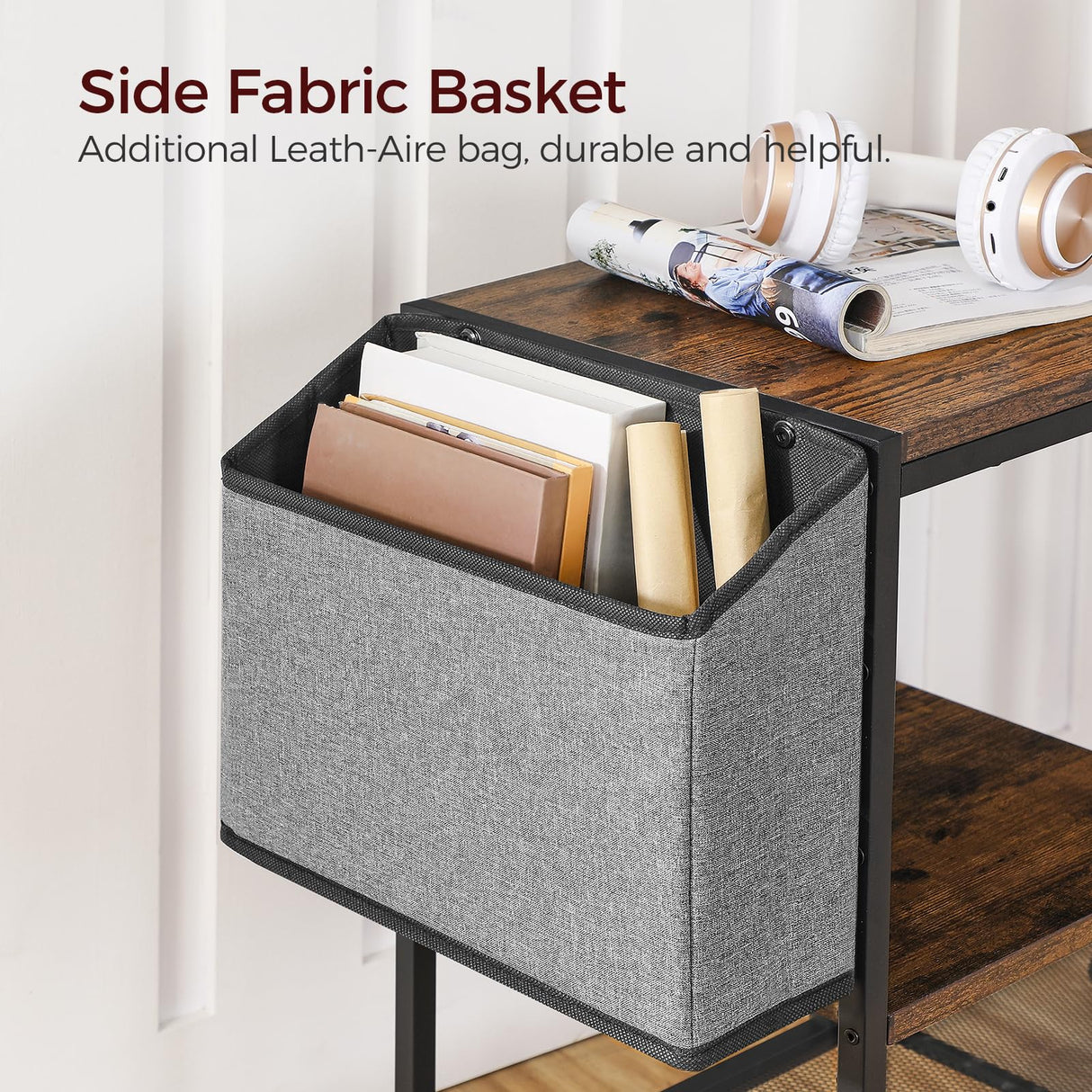 MAHANCRIS Printer Stand with Storage Bag, 3-Tier Mobile Under Desk Printer Cart with Wheels, Wood Rolling Printer Table, Organizer Shelf for Study, Office, Living Room, Rustic Brown PTHR2201 MAHANCRIS