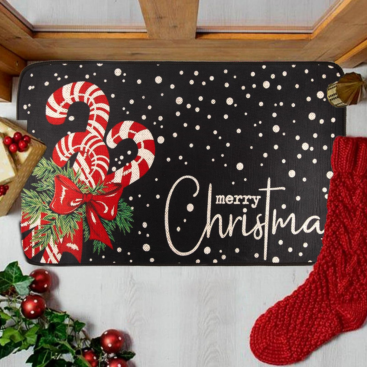 PodaFu Christmas Rug, Front Door Mat - 17x29 Inch (Black) Exquisite Rugs for Indoor/Outdoor Use podafu