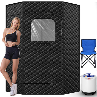 Manastin Portable Large Home Steam Sauna with 3L High Capacity Steamer, Personal Sauna Tent with Remote Control, 15 Levels Sauna Box with Folding Chair, Black (Large)