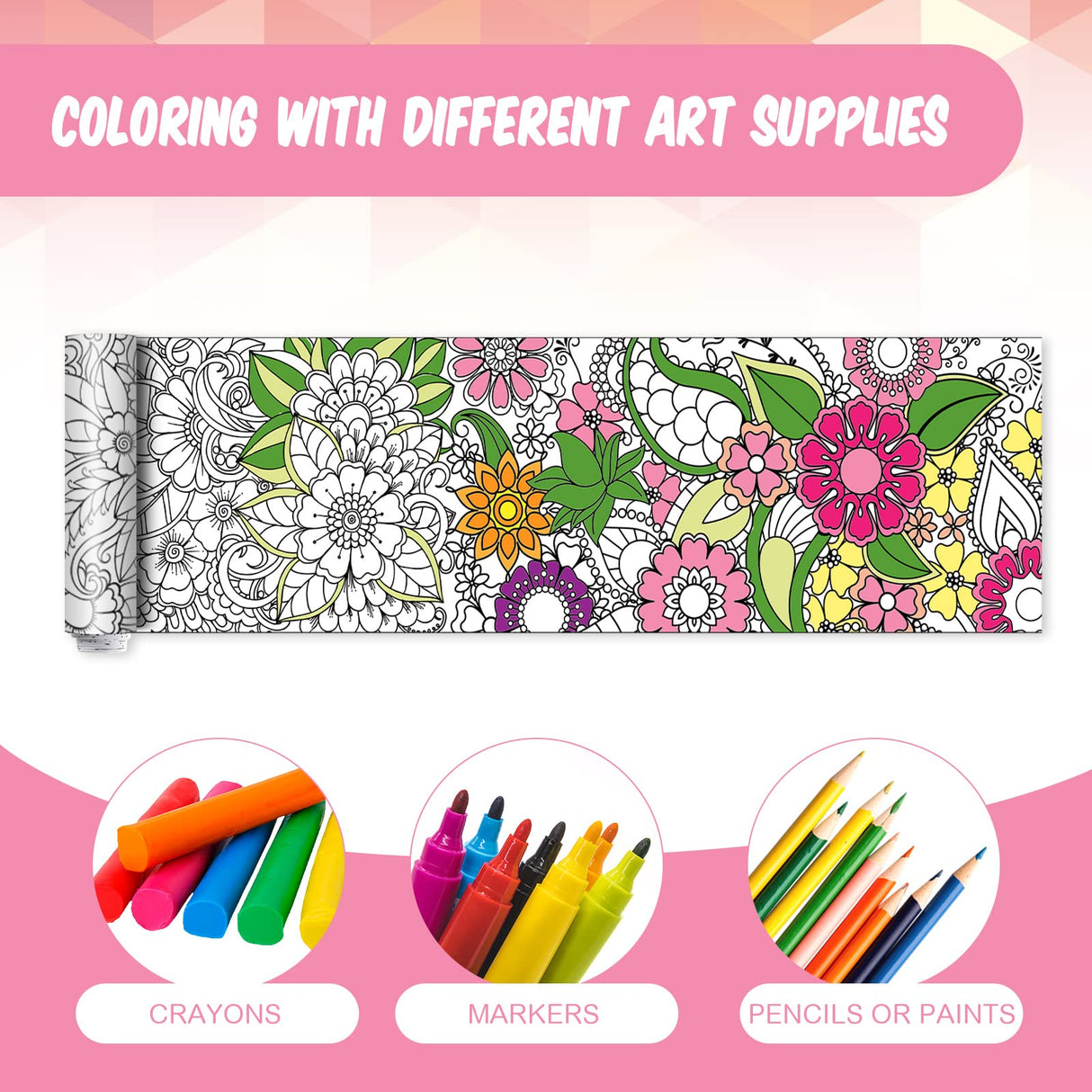 Colarr 3 Pack Giant Mandalas Coloring Posters 118 x 11.8 in Paper Jumbo Mandala Coloring Sheet Page Large Spring Flower Animal Drawing Banner for Kid Adult Home Classroom Wall Floor Art Craft Activity Colarr