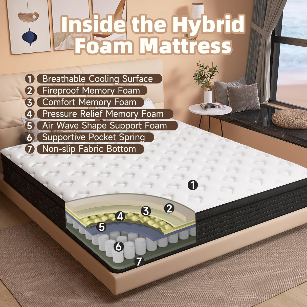 AICEHOME Full Mattress, 10 Inch Individual Pocket Springs with Gel Memory Foam, Medium Firm Mattresses in a Box, Hybrid Full Size Mattress with Pressure Relief 75" L x 54" W x 10" T AICEHOME