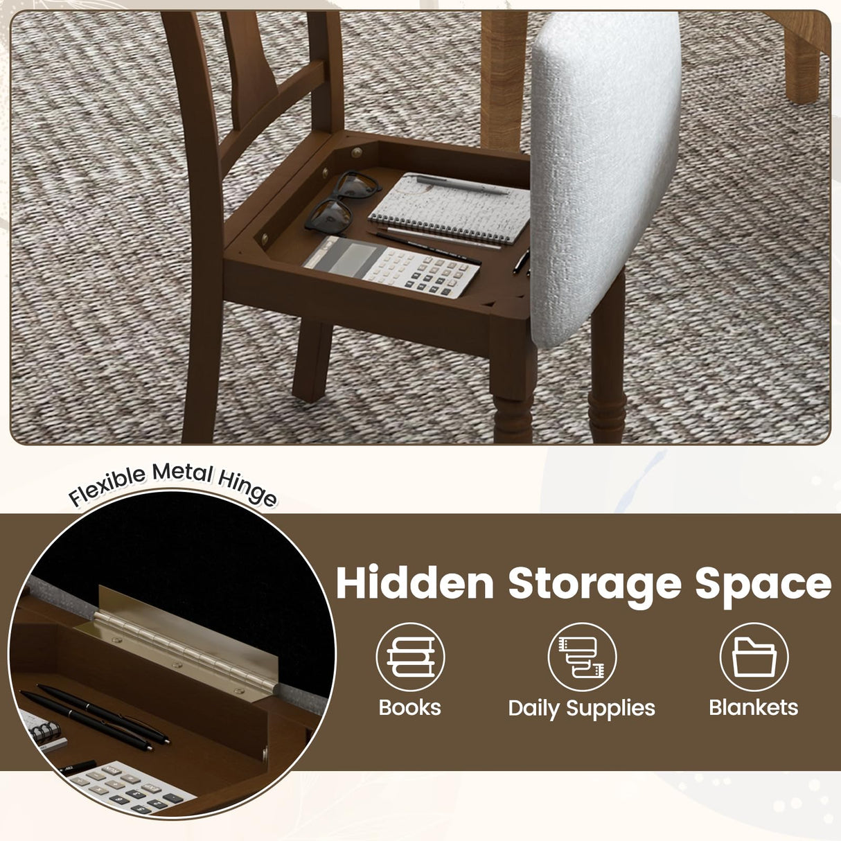 Giantex Wood Dining Chairs Set of 2, Farmhouse Dining Room Chair with Cushion Seat, Armless Wooden Dining Side Chairs with Solid Acacia Wood Frame, Max Load 350 Lbs, Upholstered Kitchen Chair, Walnut Giantex