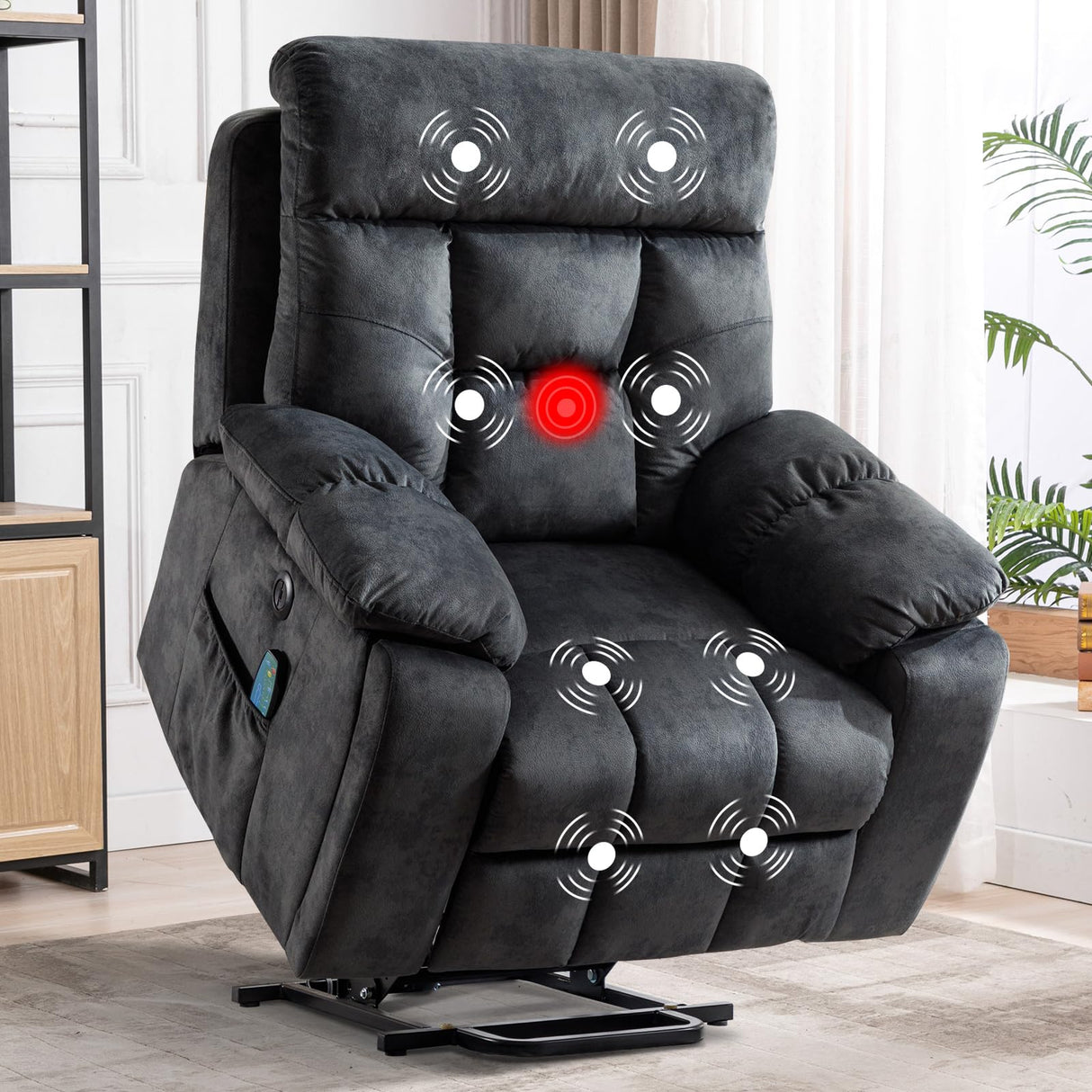 CANMOV Large Power Lift Recliner Chair with Massage and Heat for Elderly Big and Tall People, Overstuffed Wide Recliners with 2 Cup Holders, Side Pocket and USB Port, Grey CANMOV