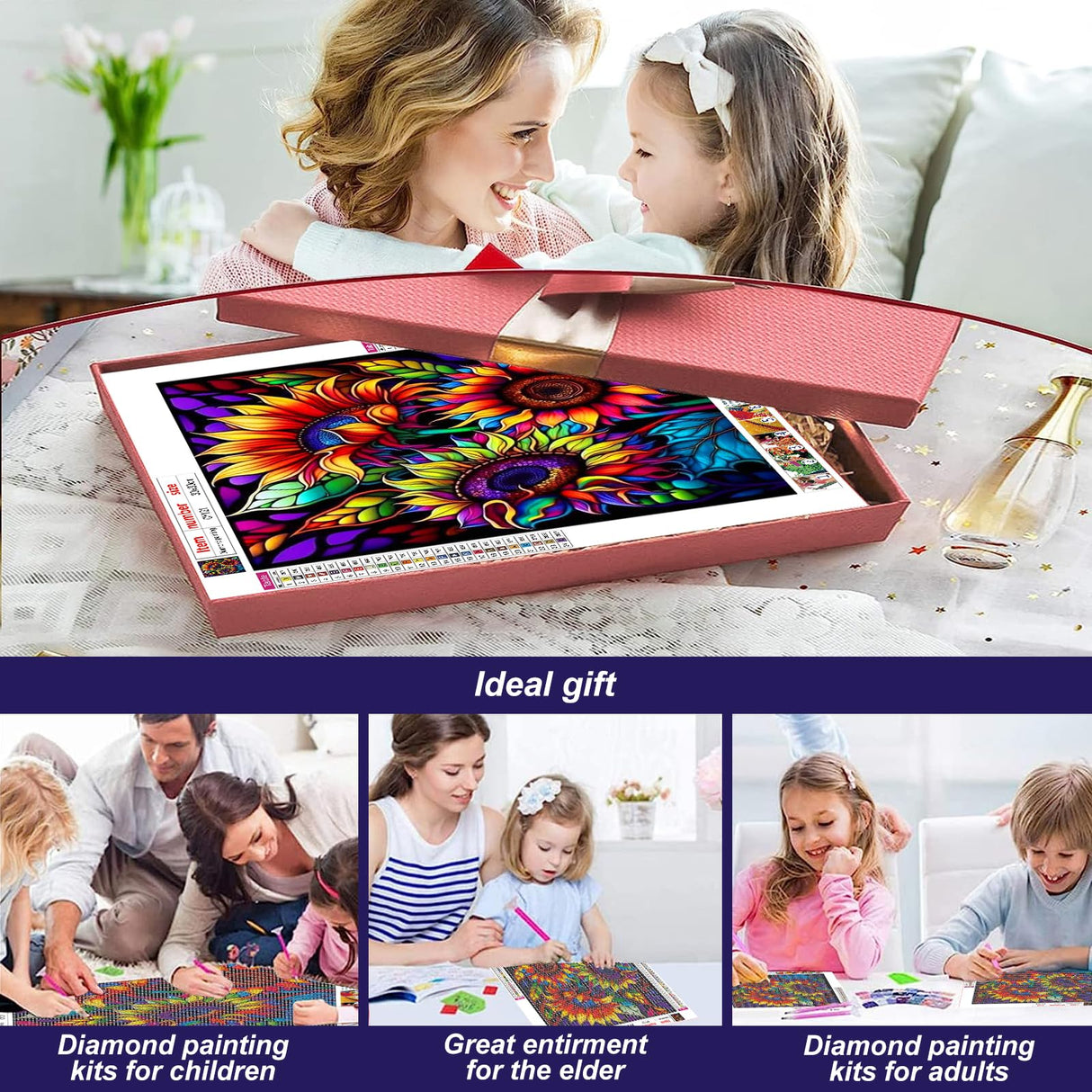 Stalente Diamond Painting Kits for Adults, 5D DIY Diamond Art Kits for Beginners Round Full Drill Diamond Painting for Home Wall Decoration Gift 12×12inch, Sunflower Stalente