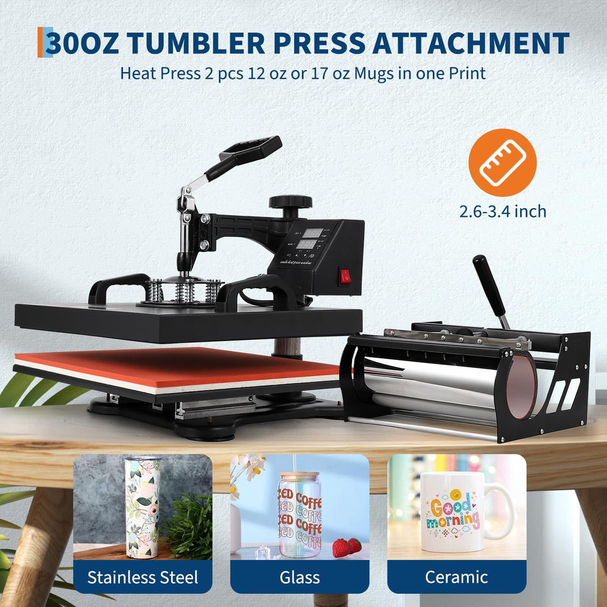 Pro 9 in 1 Heat Press 15x15 Inch 30OZ Tumbler Press, 360-Degree Swing Away Digital Tshirt Press Multifunction Heat Transfer Machine Sublimation for T-Shirt Tumbler Mug Hat Cap Plate PioneerWorks