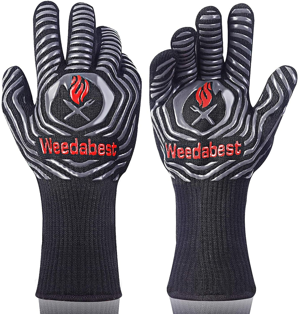 WEEDABEST Hot BBQ Gloves Heat Resistant Kitchen Oven Mitts Professional Long Heat Resistant Cooking Gloves for Grill,Grilling,Smoker,Barbeque,13.5 inch-Gray WEEDABEST