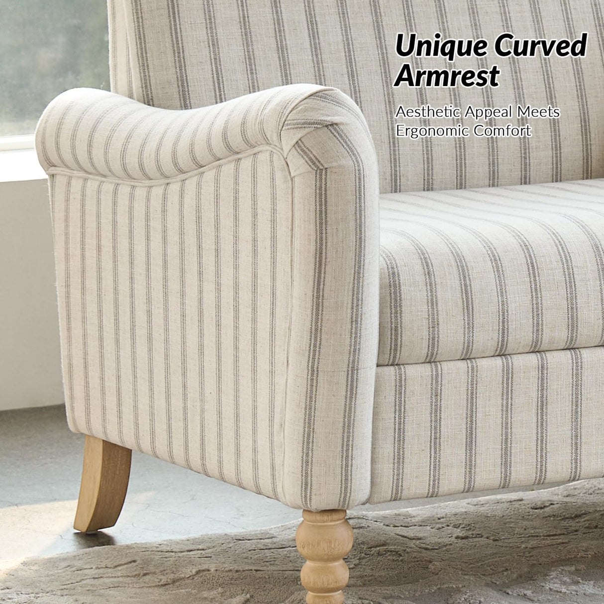 HULALA HOME 50.5" Loveseat Sofa with Stripe Pattern, 2 Seater Farmhouse Sofa with Rolled Wide Armrests and Rubber Wood Legs, Comfy Upholstered Small Couch for Living Room Bedroom, Stripe HULALA HOME