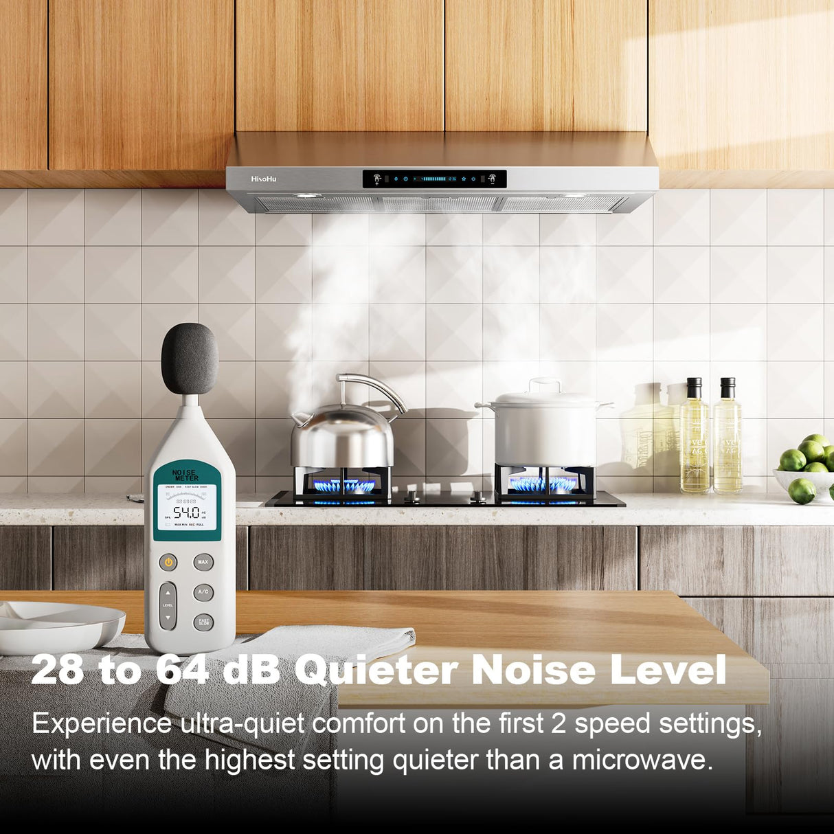 30 Inch Under Cabinet Range Hood with 900-CFM, 4 Speed Gesture Sensing&Touch Control Panel, Stainless Steel Kitchen Vent HisoHu