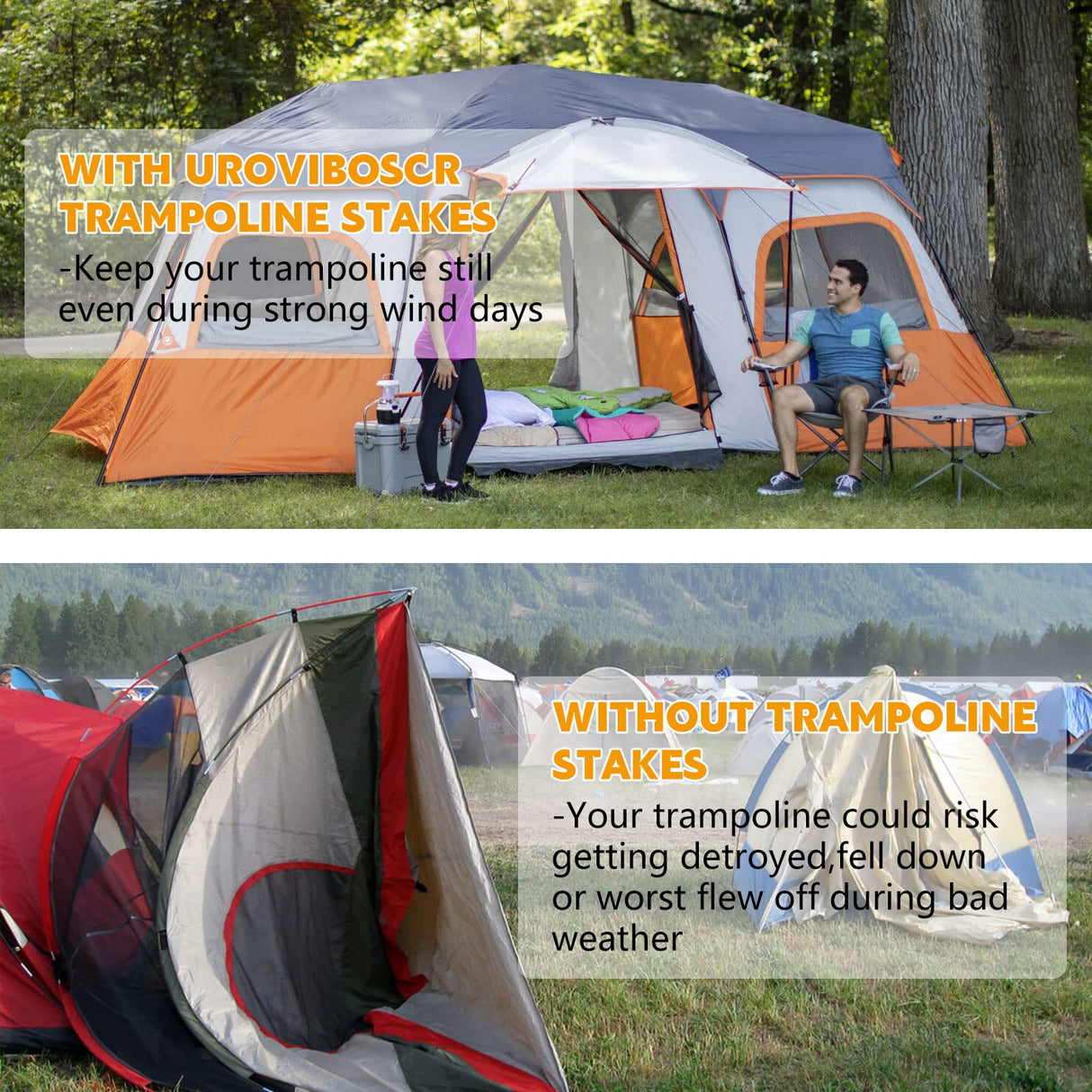 Heavy Duty Trampoline Stakes Anchors High Wind,Galvanized Steel Trampoline Anchors Kit for 15ft,14ft,12ft,10ftTrampoline,15.8inch Ground Anchors Trampoline Accessories UROVIBOSCR