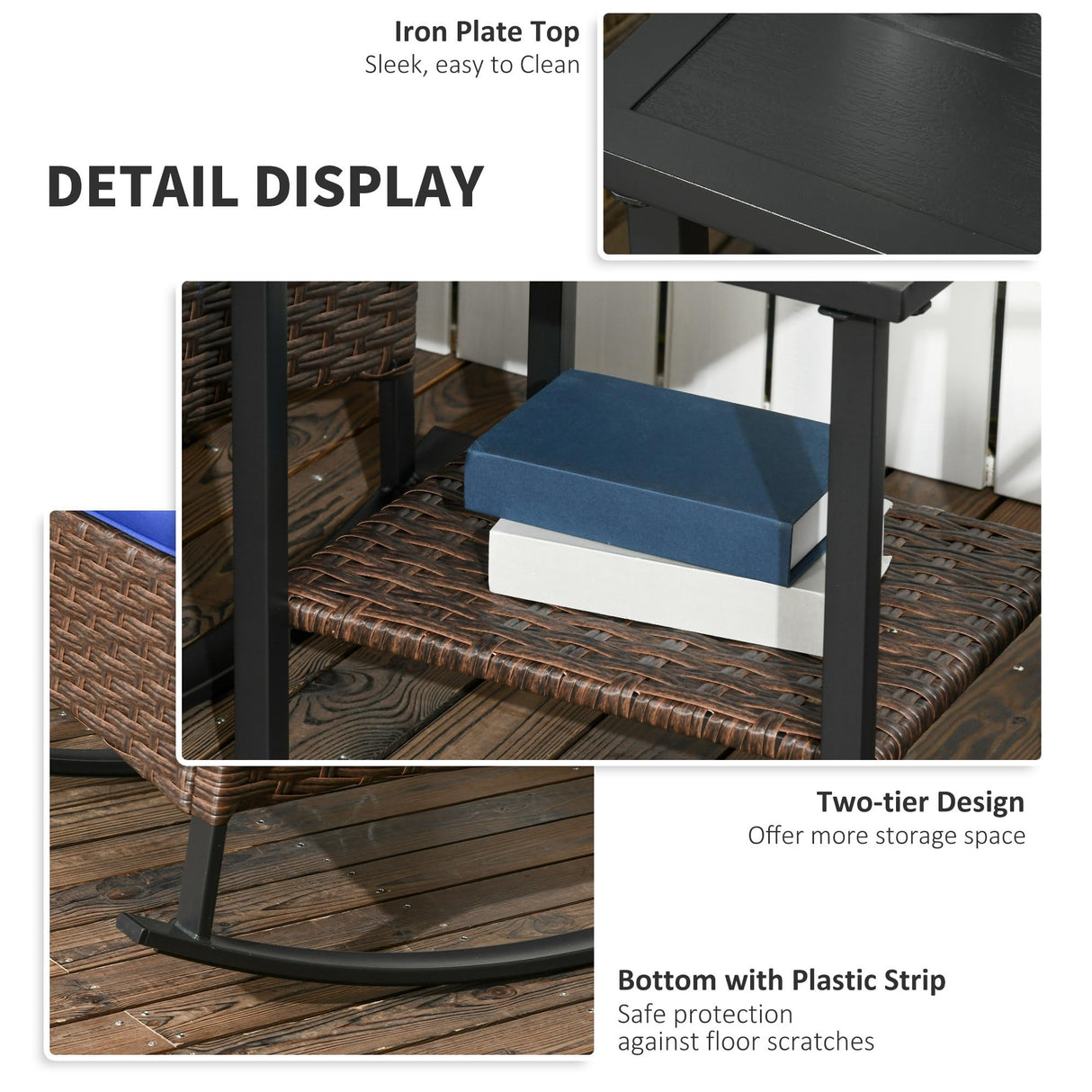 Outsunny 3 Piece Patio Rocking Chair Set, Outdoor Wicker Bistro Set with 2 Cushioned Porch Rockers and 2 Tier Coffee Table for Garden, Porch, Backyard, Blue Outsunny