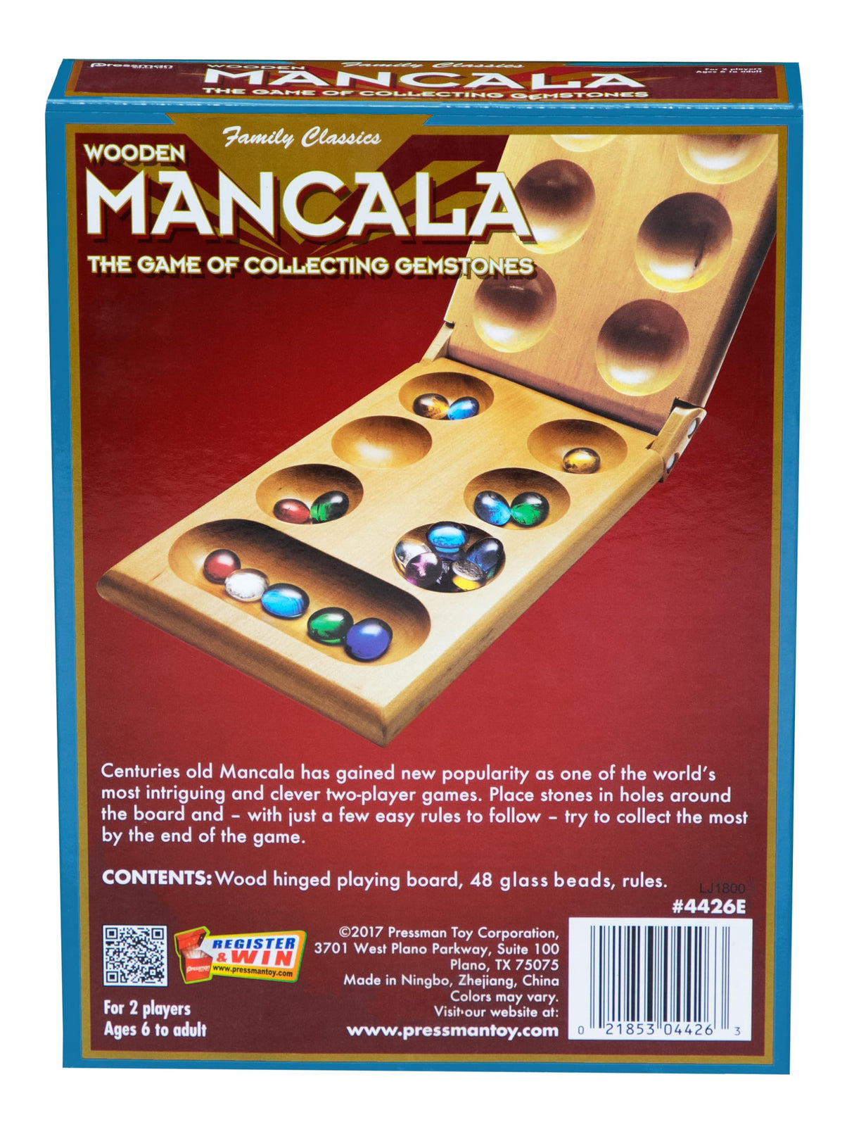 Pressman Mancala - Real Wood Folding Set, with Multicolor Stones by Pressman, 2 players Pressman