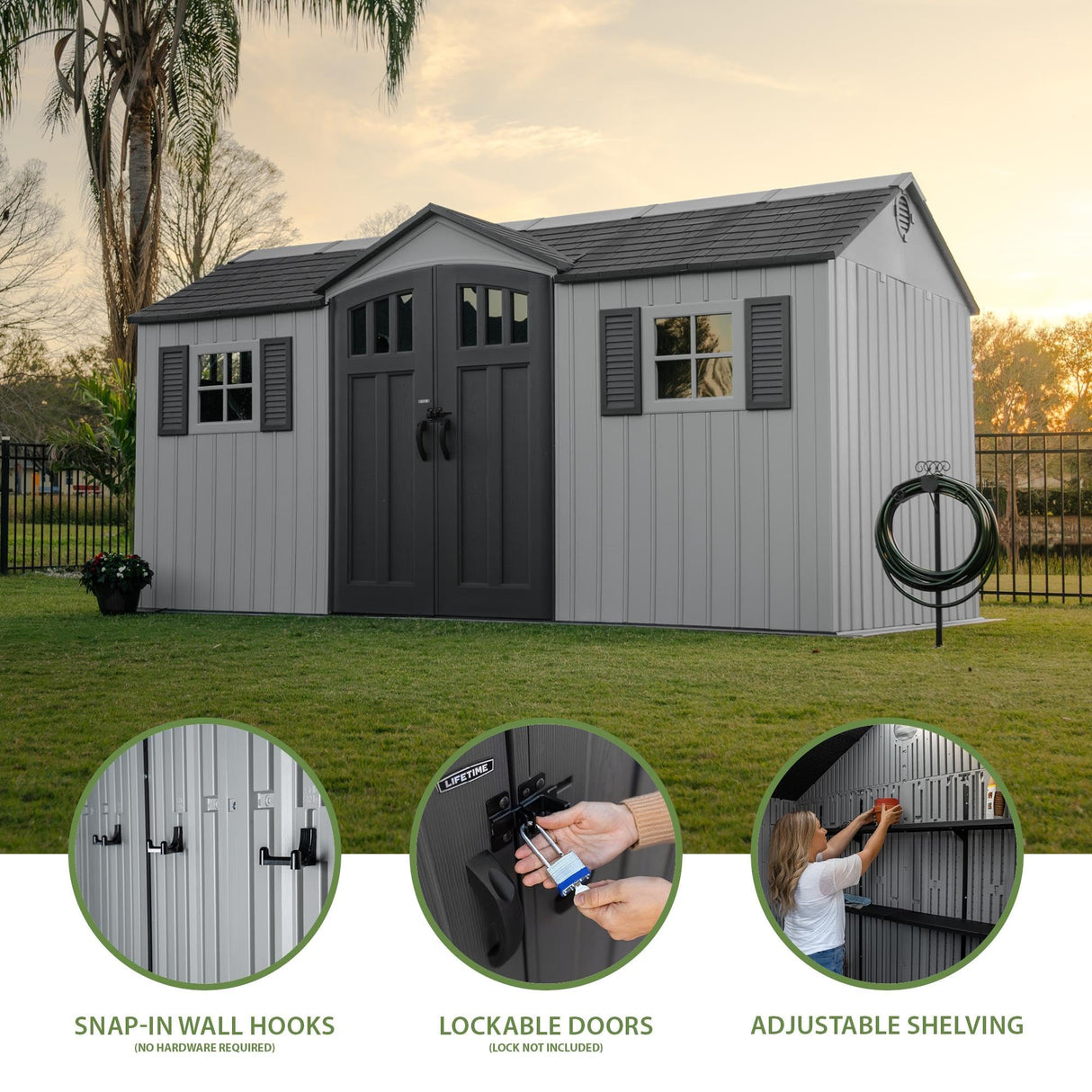 Lifetime Dual Entry Outdoor Storage Shed, 15 x 8 Foot Lifetime