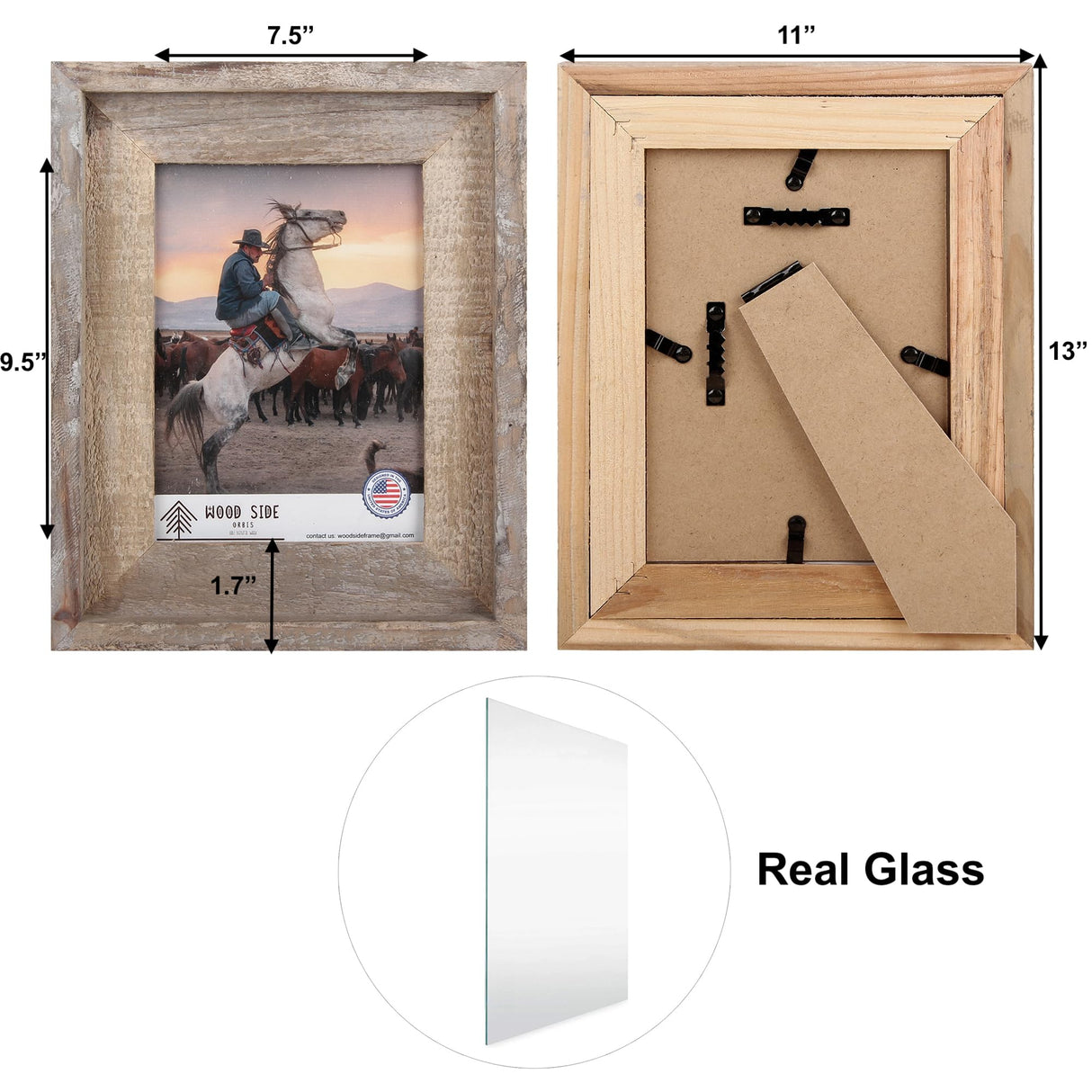 Rustic Barnwood Picture Frames 8x10 - Set of 2 - Natural Reclaimed Wood Real Glass - Handcrafted Vintage Distressed, 1 3/4" Frame Width WOOD SIDE ORBIS