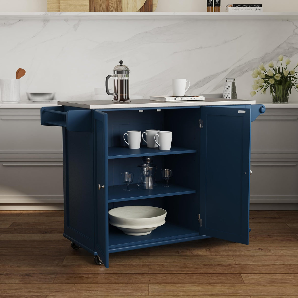 homestyles Mobile Kitchen Island Cart with Stainless Steel Top, Blue homestyles
