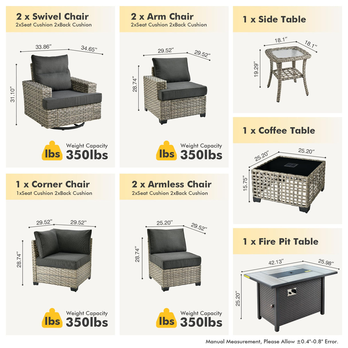 HOOOWOOO Outdoor Sectional Patio Furniture Set with Fire Pit Table,10 Pieces Wicker Conversation Sets L Shaped Couch,Extra Deep Out Door Sofa Outside Furniture with Swivel Chairs,Black HOOOWOOO