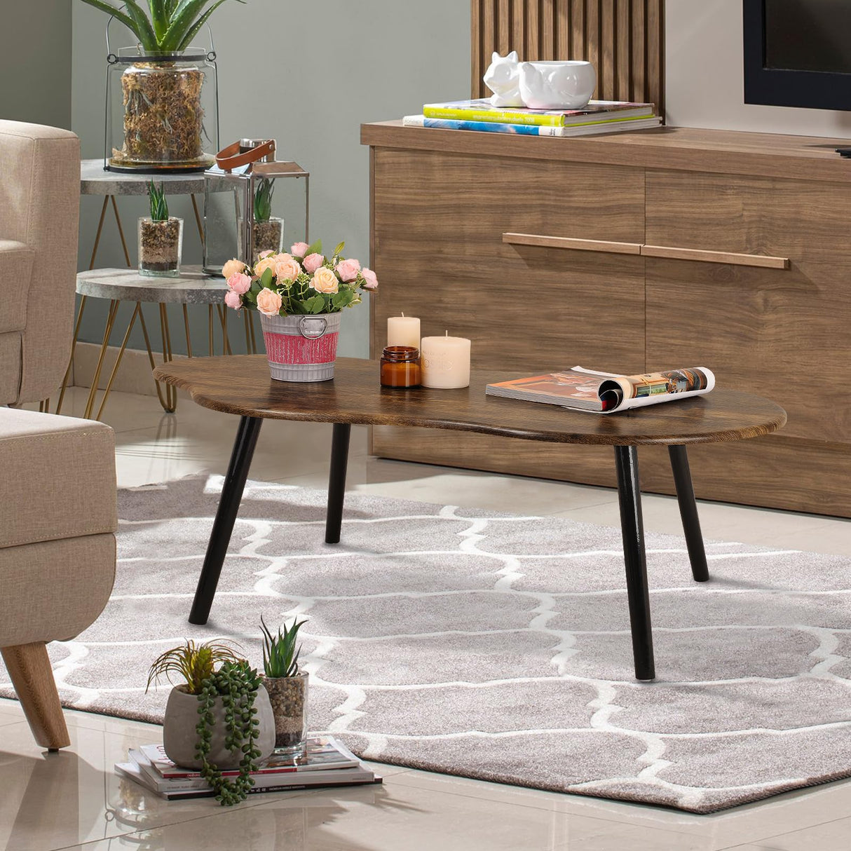 FEUFOAM Small Coffee Table Cloud Shape Coffee Table Industrial Coffee Tables Wood Irregular Center Floor Tables Mid Century Style Decorative Furniture for Living Room Small Spaces Office