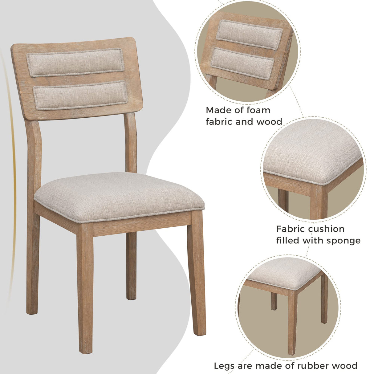 Harper & Bright Designs 6 Pieces Dining Set, Classic and Traditional Style Dining Table and 4 Upholstered Chairs & Bench, Natural Wood Wash Harper & Bright Designs