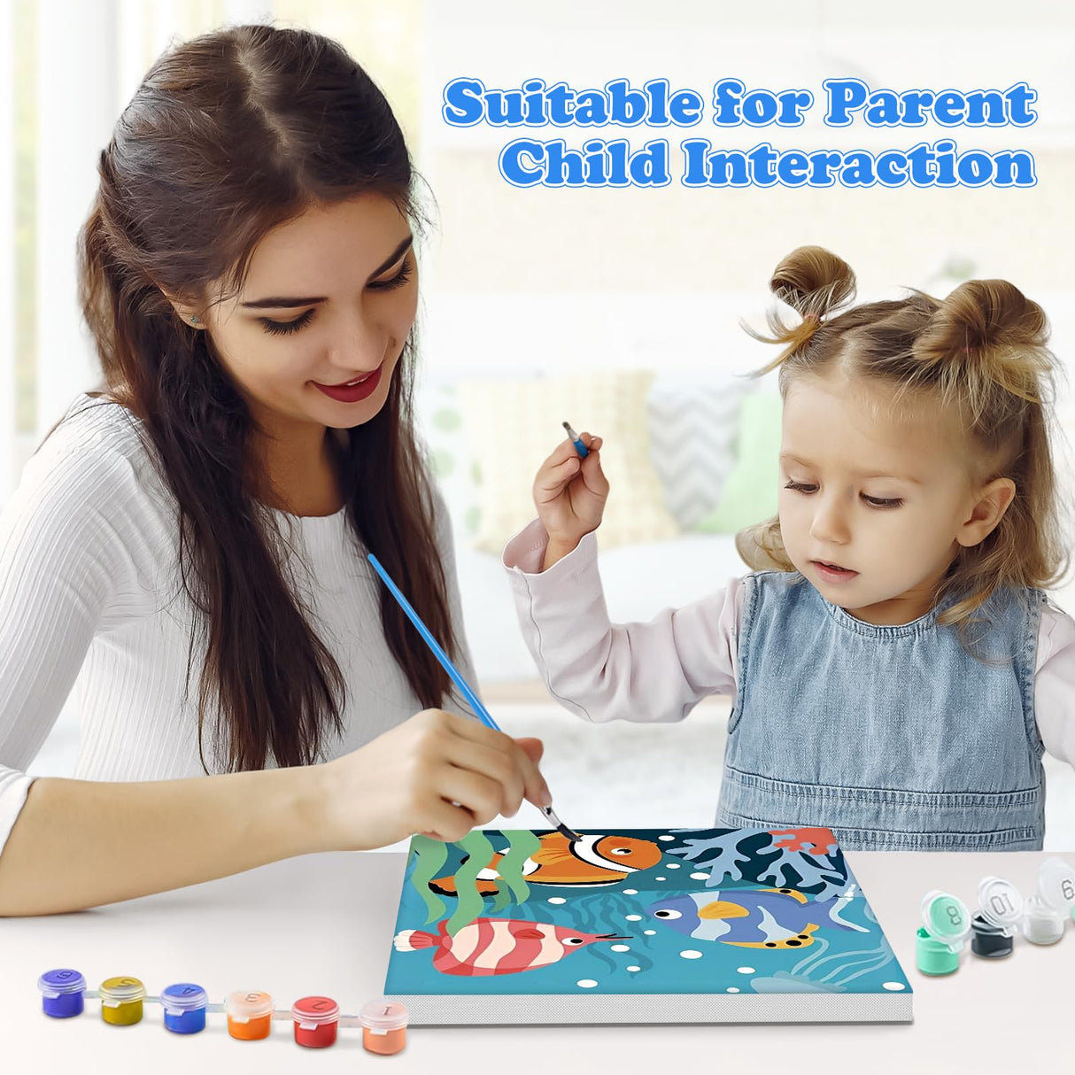 GHHKUD 4 Pack Framed Paint by Numbers Cartoon for Adults Beginners, DIY Cute Ocean Sea Animals Painting by Numbers with Wooden Frame, Art on Canvas Gifts Home Wall Decor 8x8in GHHKUD