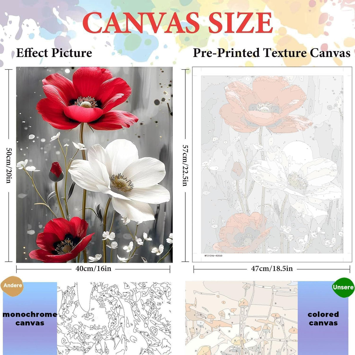 Flower Paint by Numbers Kits for Adults - Painting by Numbers Kit Flowers, Flower Adults Paint by Number Kits on Canvas Without Frame Oil Painting Acrylic Paints for Home Wall Decor 16X20 inch ajepon