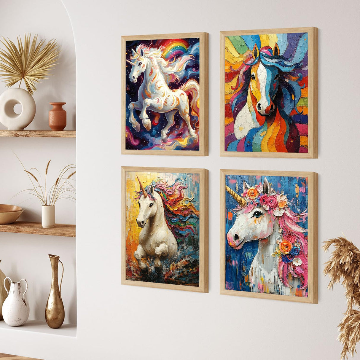 ZXQL 4 Pack Unicorn Paint by Numbers Kit for Adults Beginners, 12" Wx16 L Horse Paint by Numbers for Adults Rolled up Canvas for Painting Home Decor Creative Wall Art with Nice Gift Box ZXQL