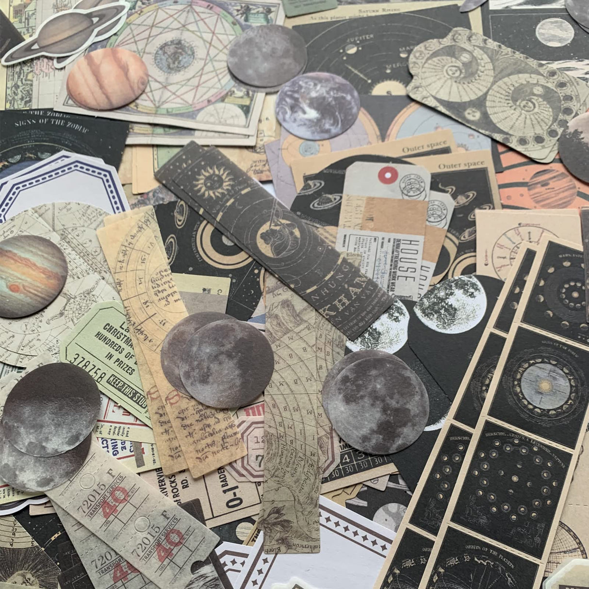 TIYPKE 200pcs Aesthetic Stickers - Vintage Scrapbook Stickers for Journaling, Bullet Journals, Scrapbooking, Space & Moon Themes SIGUJAYGE