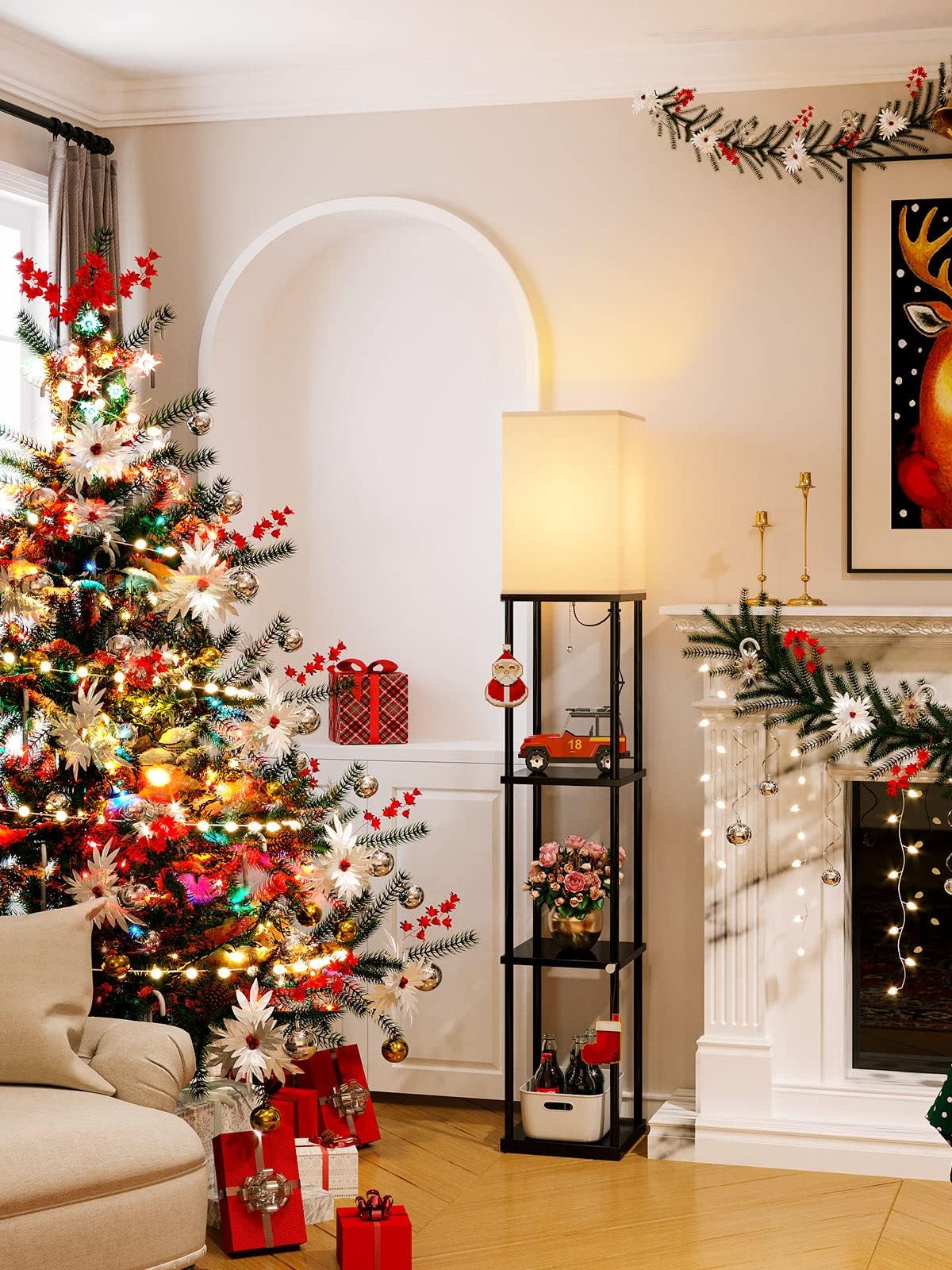 addlon Floor Lamps with Shelves, 4-Tier Modern Shelf Floor Lamp with 3CCT LED Bulb, Display Floor Lamp for Living Room, Bedroom and Office - Black addlon