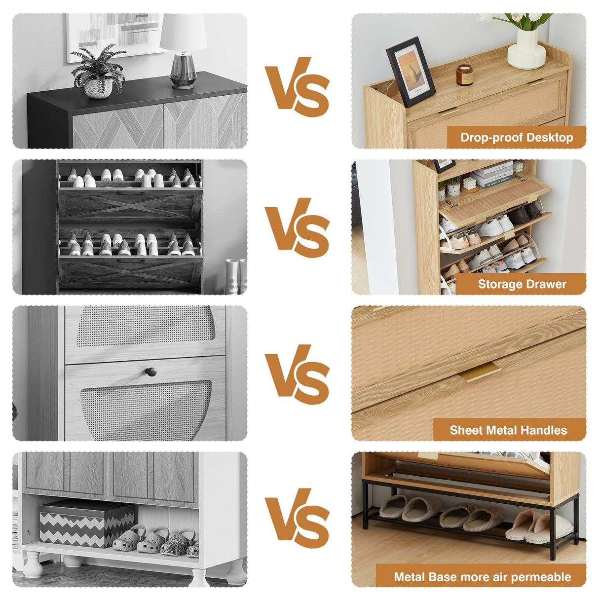 affeivul Hidden Shoe Cabinet for Entryway Slim, Free Standing Narrow Shoe Rack Cabinet Rattan Carving, 2 Flip Drawer Shoe Storage Organizer Cabinet for Closet,Door,Dorm,Garage,Small Spaces - Natural affeivul