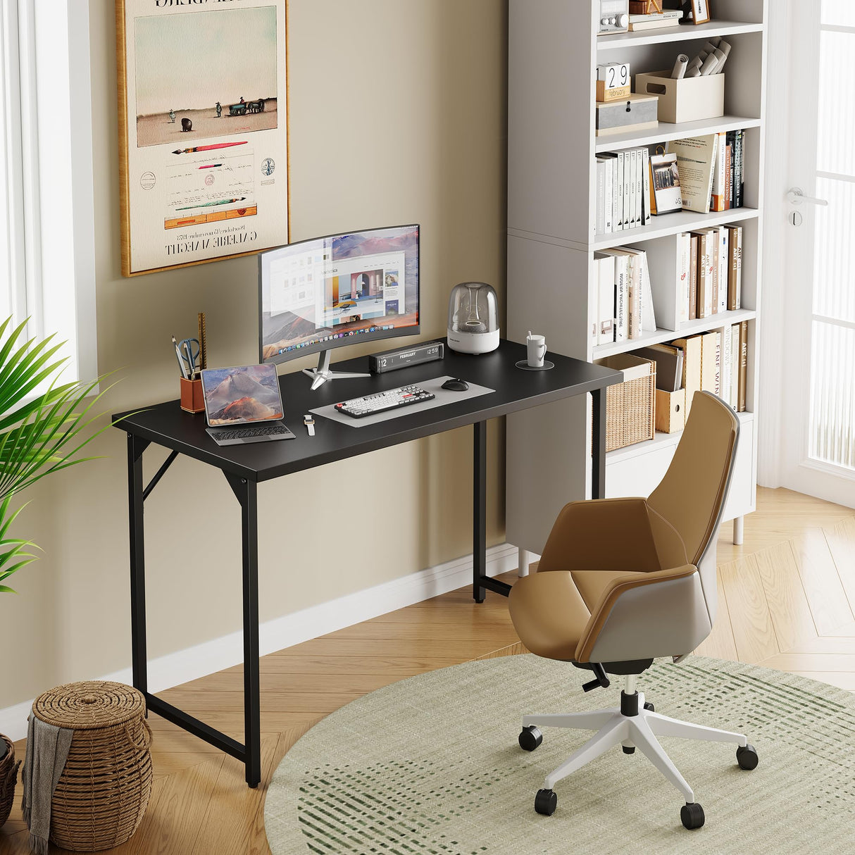 Grandder 40 inch Computer Desk, Small Home Office Desk Study Writing Kid Table, Simple PC Gaming Desk, Adjustable Feet, Black Grandder