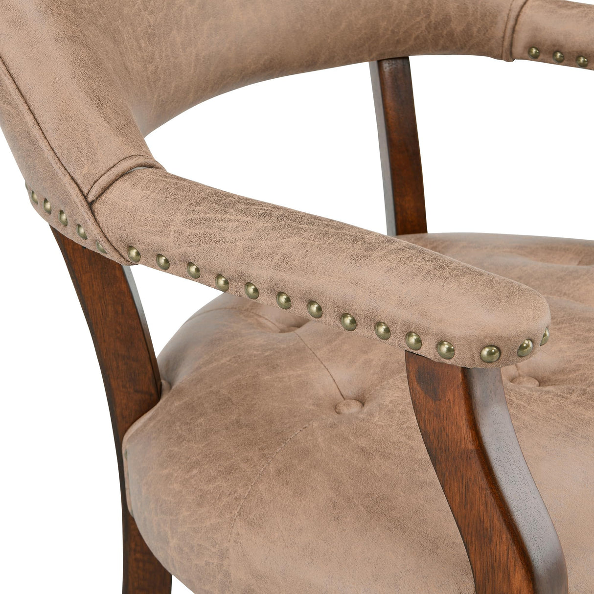 LEEMTORIG Dining Chairs with Casters and Arms, Rolling Dining Chairs with Wheels, Solid Wood Office Desk Chairs, 26“Dx25.2 Wx31.5“H, Cherry Legs & Yellowish Brown Fabric SY-1533-LT LEEMTORIG