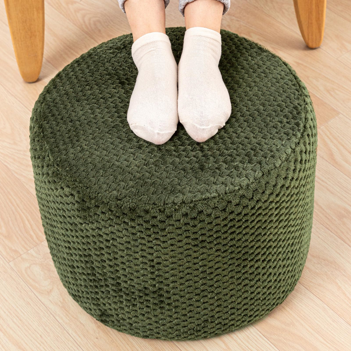 Ottoman Foot Rest Stuffed Round Boho Floor Poof Seating Armchair Foot Stool Floor Cushion Bean Bag Pouf Ottoman 18x18x14 Inch Forest Poofieotto
