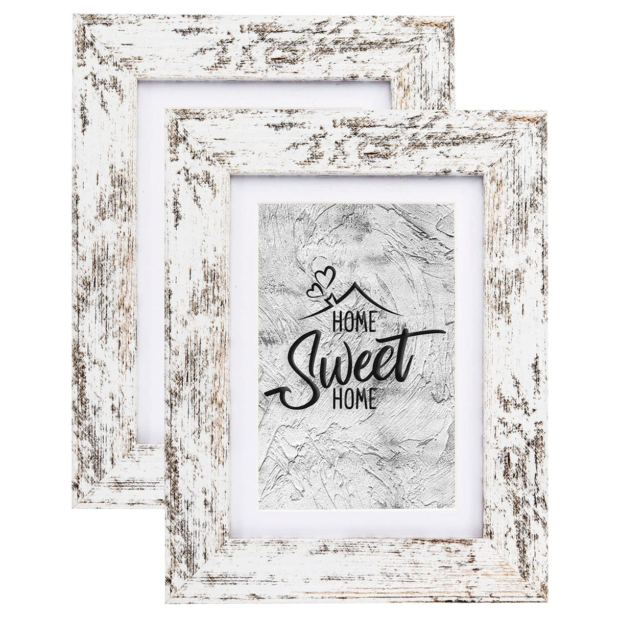 Califortree Rustic White 5x7 Picture Frame - Display Photos 4x6 with Mat or 5x7 Without Mat - Real Glass Frames for Wall and Tabletop - Set of 2 Califortree