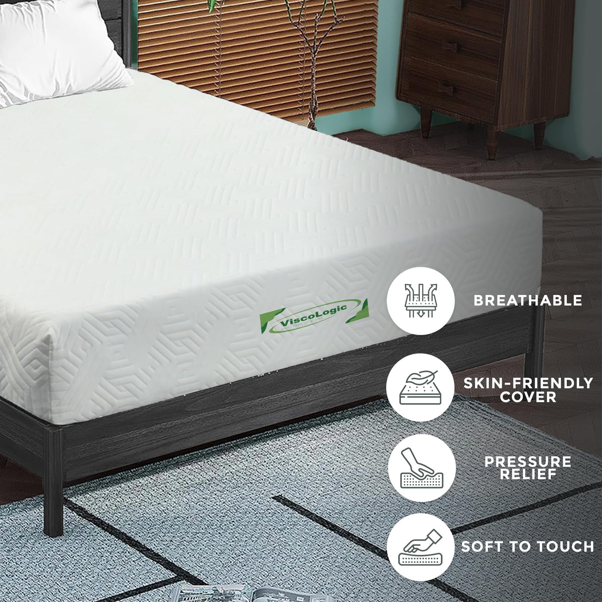 Viscologic 6 Inch Twin Mattress Gel Infused Cool Sleep & Pressure Relief, Medium Firm Mattress CertiPUR-US Certified, Bed in a Box High Density Supportive Reversible Removable Zippered Cover Viscologic