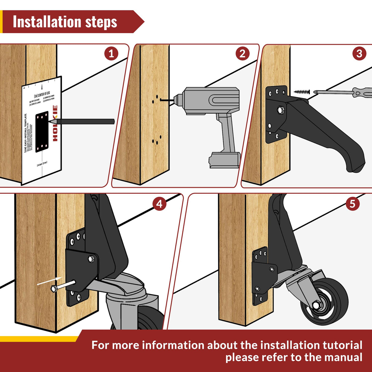 Heavy Duty Workbench Casters 3 Inch Retractable Casters with Lifting and Lowering Function 360° Rotation Ideal for Workbenches or Other Equipment Maximum Load of 1100 lbs HOLKIE