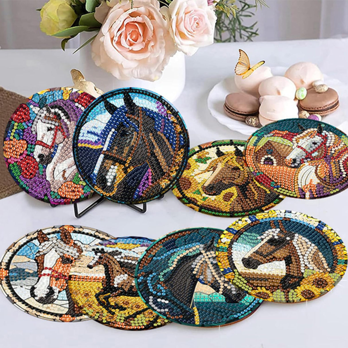 Zythron 8 PCS Diamond Art Coasters Horse Diamond Painting Coasters Kits Horse with Holder Cork Pads DIY for Beginners, Adults, Diamonds Art Crafts Supplies 4x4 in Zythron