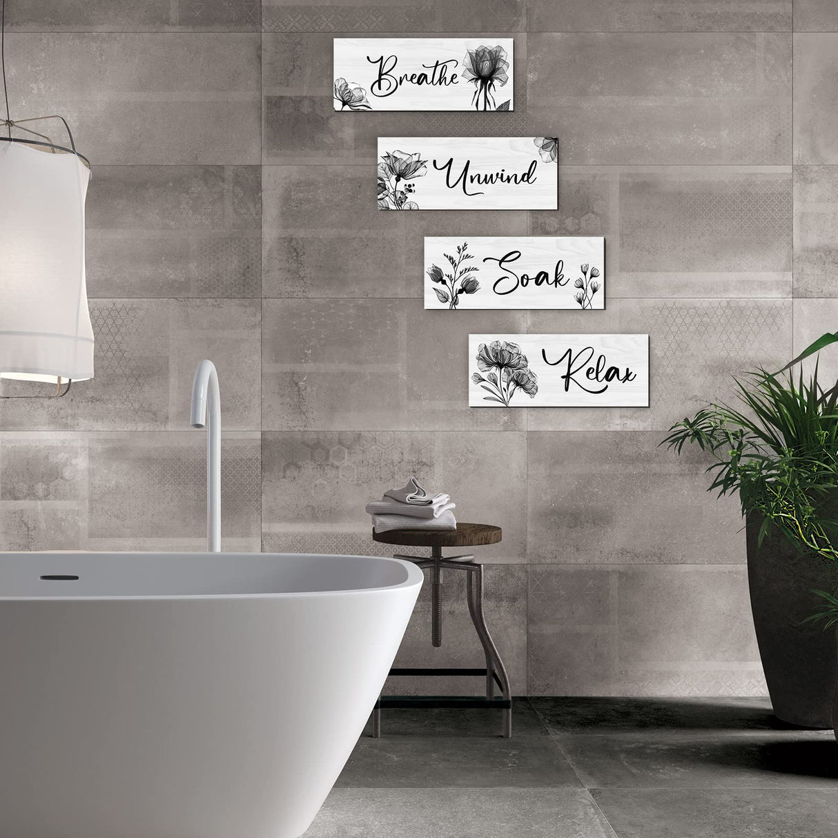 4 Pieces Bathroom Wall Art Rustic Farmhouse Decor Sign Relax Soak Unwind Breathe Wood Hanging Sign for Home Spa Bathroom Laundry Decor Utuichuo